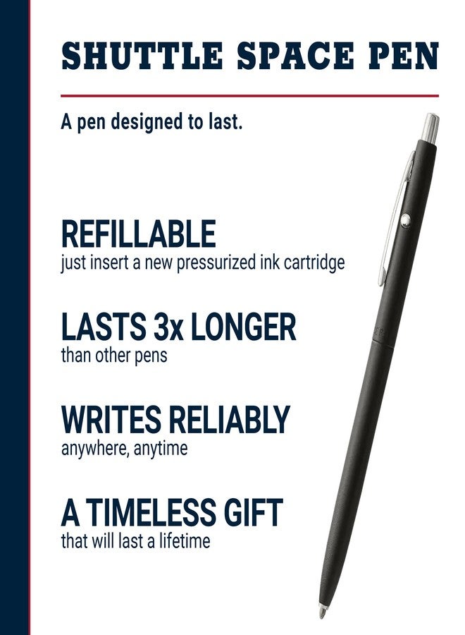Fisher Space Pen Matte Black Shuttle Pen, Pressurized Ballpoint Pen, Chrome Accents, Writes Upside Down and in Extreme Temperatures, Smooth Black Ink, Medium Point, Gift Box, Made in USA - Image 2