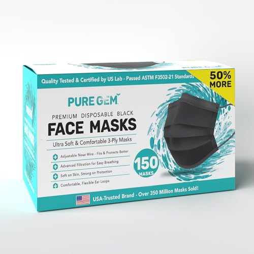 Gleeporte [Pack Of 150] Black Disposable Face Mask, 3-Ply Adult Masks, Facial Cover with Elastic Earloops For Home, Office, School, and Outdoors - Image 5