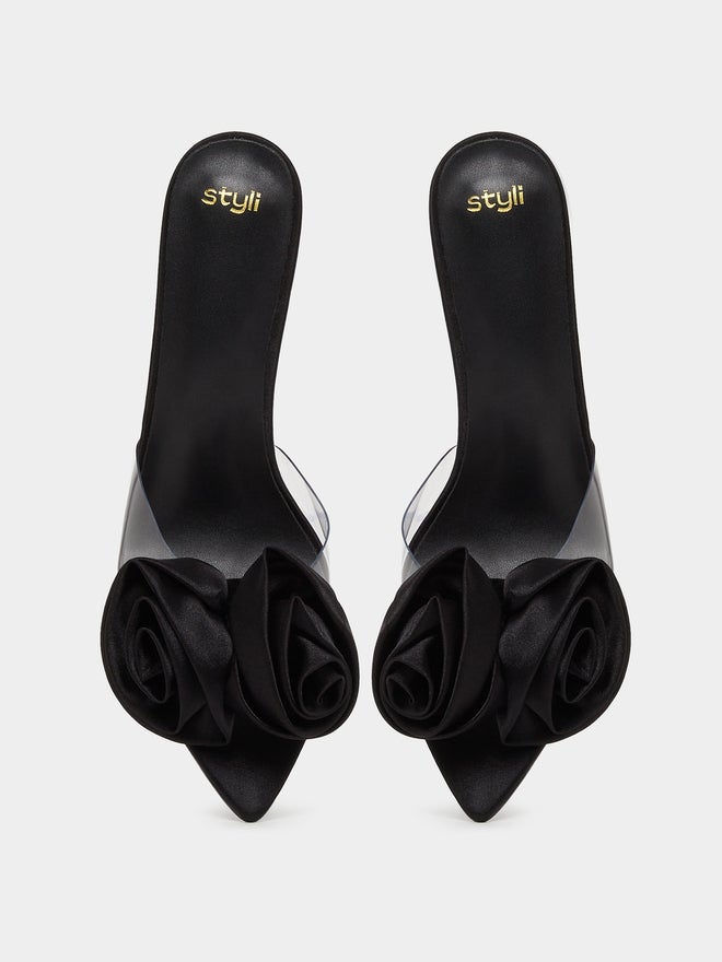 ستايلي صنادل بكعب ستيليتو بحزام شفاف وتفاصيل زهور ستايلي - Image 5