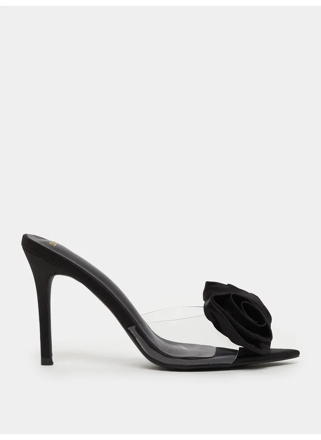 ستايلي Styli Flower Detail Transparent Strap Stiletto Heel Sandals