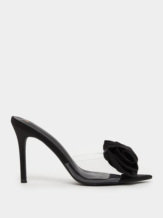 ستايلي صنادل بكعب ستيليتو بحزام شفاف وتفاصيل زهور ستايلي - Image 1