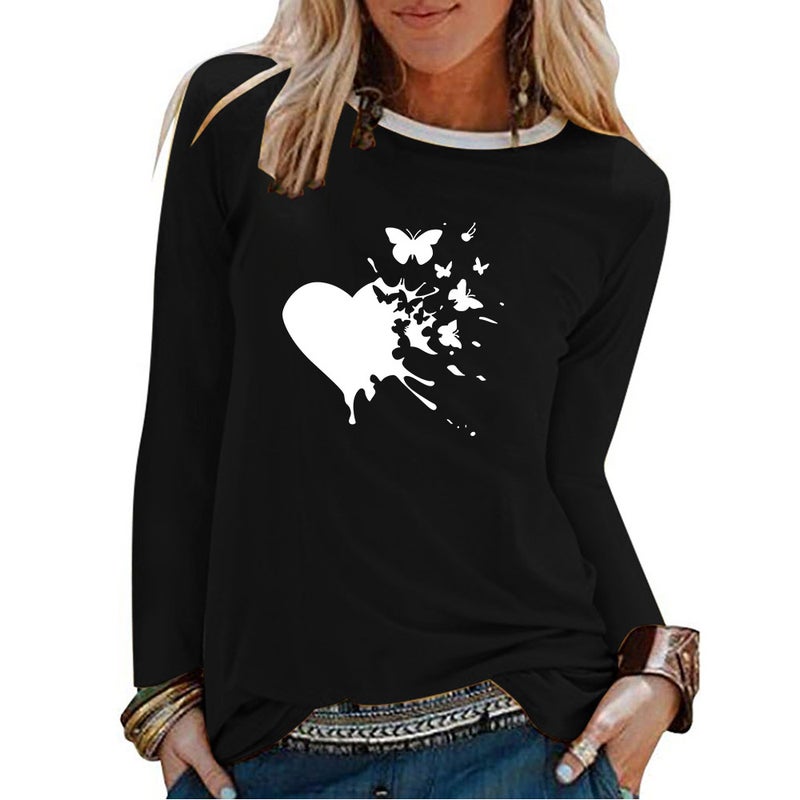 2020 Love Butterfly T-Shirt Printed Fashion Loose Long Sleeve Women'S T-Shirt - Image 5