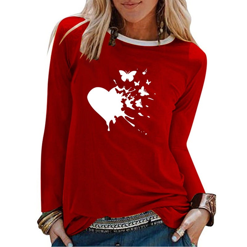 2020 Love Butterfly T-Shirt Printed Fashion Loose Long Sleeve Women'S T-Shirt - Image 4
