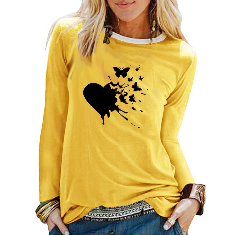 2020 Love Butterfly T-Shirt Printed Fashion Loose Long Sleeve Women'S T-Shirt - Image 1