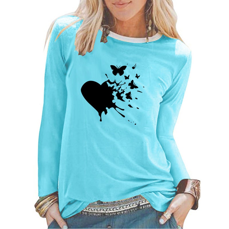 2020 Love Butterfly T-Shirt Printed Fashion Loose Long Sleeve Women'S T-Shirt - Image 2