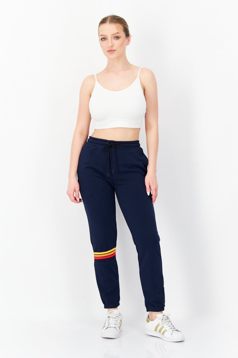 Ocean Pacific Women Drawstring Embroidered Logo Sweatpants, Navy Blue - Image 4