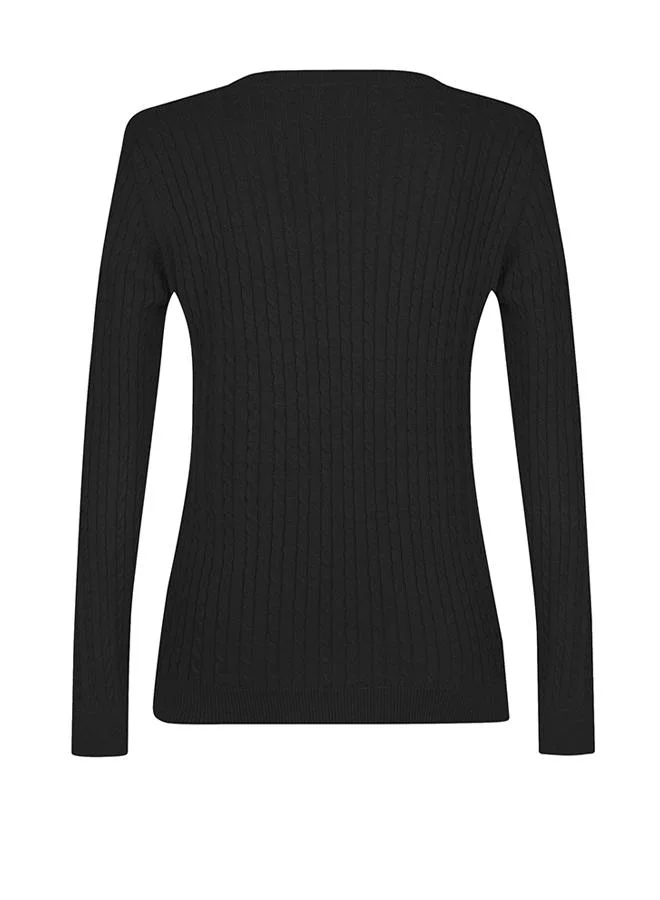FELIX HARDY Black V-Neck Cable Knit Pullover for Women | Best Price UAE