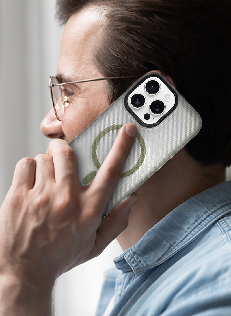 CATANES (for iPhone 16 Pro Max) Magsafe Case Cover Carbon Fiber Magnetic Strong Shockproof Protective Slim Thin Cover Transparent Matte - White Color - Image 5