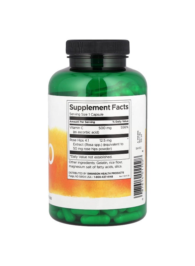 SWANSON سوانسون، C-500، فيتامين C مع وردة الورد، 250 كبسولة - Image 2