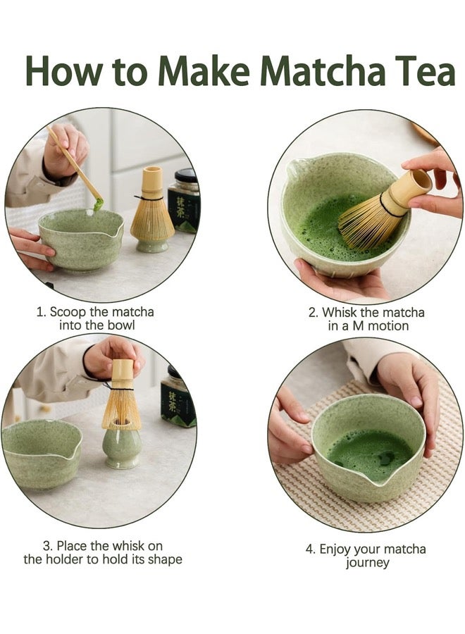 Squarecircle Japanese Matcha Tea Set 4-Piece Ceramic Bowl Spout Bamboo Whisk Spoon Whisk Holder Handmade Coarse Matcha Kit for Traditional Tea Ceremony Gift Everyday Use - Image 2
