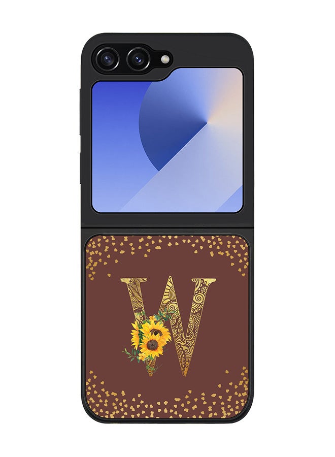 Stylizedd Rugged Black edge case for Samsung Galaxy Z Flip7 FE, Slim fit Case Flexible Cover - Custom Monogram Initial Letter Floral Pattern Alphabet - W (Brown ) - Image 1