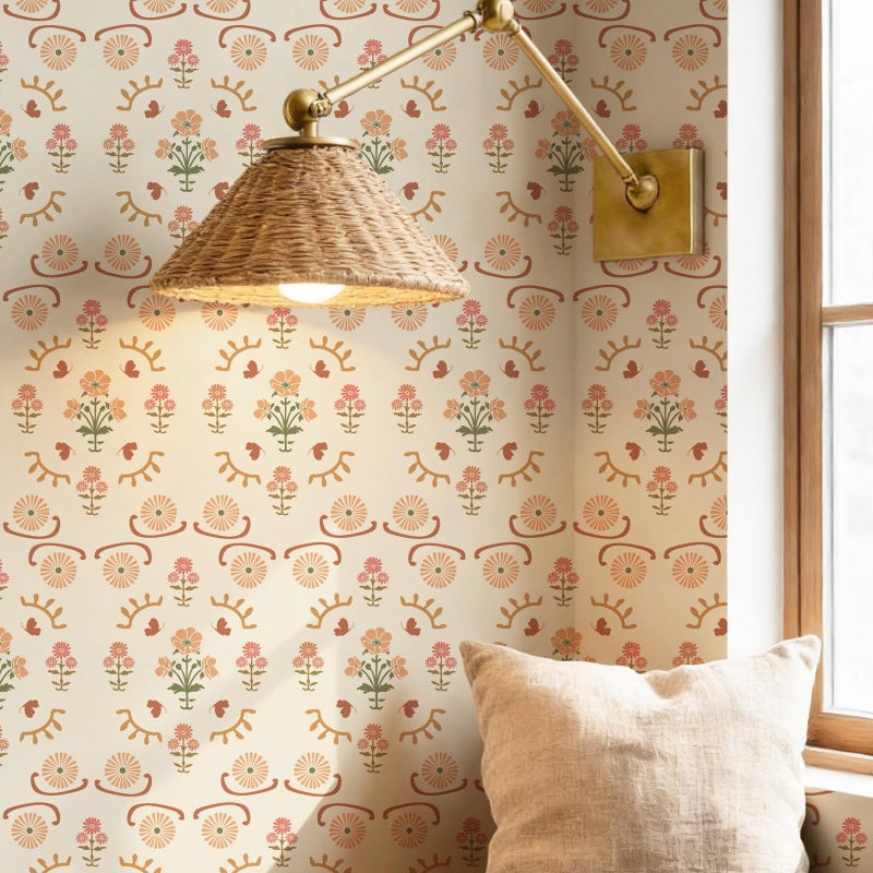 LUKUUI Boho Floral Peel and Stick Wallpaper Retro Daisy Flower Contact Paper for Cabinets Self Adheisve Vintage Wallpaper for Bedroom Gilrs Room Cabinets Drawers 17.3" Ã— 78.7" - Image 4