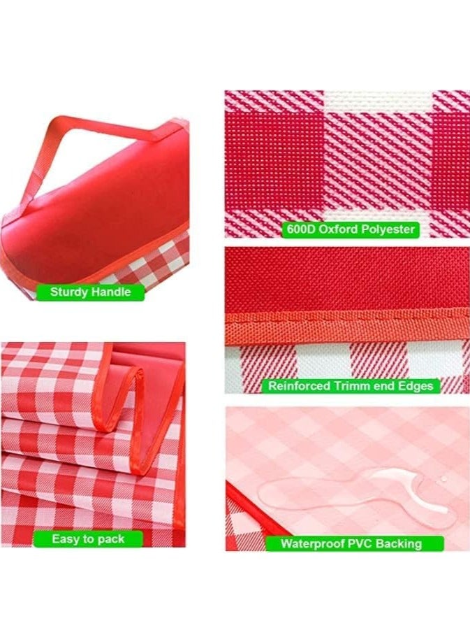 SRLIWHITE Extra Large Family Picnic,2m*2m Outdoor Beach Blanket, Portable Foldable Picnic Blankets Waterproof Sandproof with Tote, Picnic Mat (Red) - Image 5