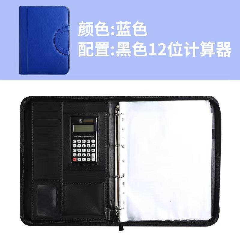 Zhe Ben Hang Multifunctional Leather A4 Zipper File Folder with Handle, Large Capacity Business Meeting Manager Organizer - Image 1