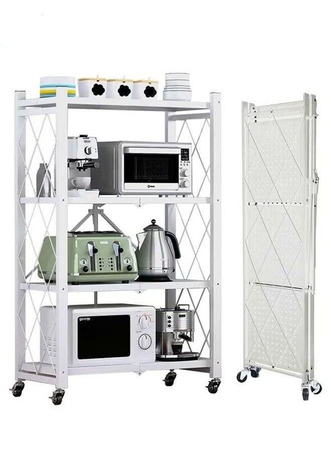 YIJIA HOME GOODS - 4-Layer Foldable Storage Rack, Multi-Layer Kitchen Living Room Floor Rack With Wheels Detachable Metal Shelf, White - Image 1