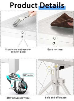 YIJIA HOME GOODS 4-Layer Foldable Storage Rack, Multi-Layer Kitchen Living Room Floor Rack With Wheels Detachable Metal Shelf, White  - Image 2