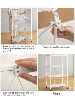 YIJIA HOME GOODS 4-Layer Foldable Storage Rack, Multi-Layer Kitchen Living Room Floor Rack With Wheels Detachable Metal Shelf, White  - Image 3