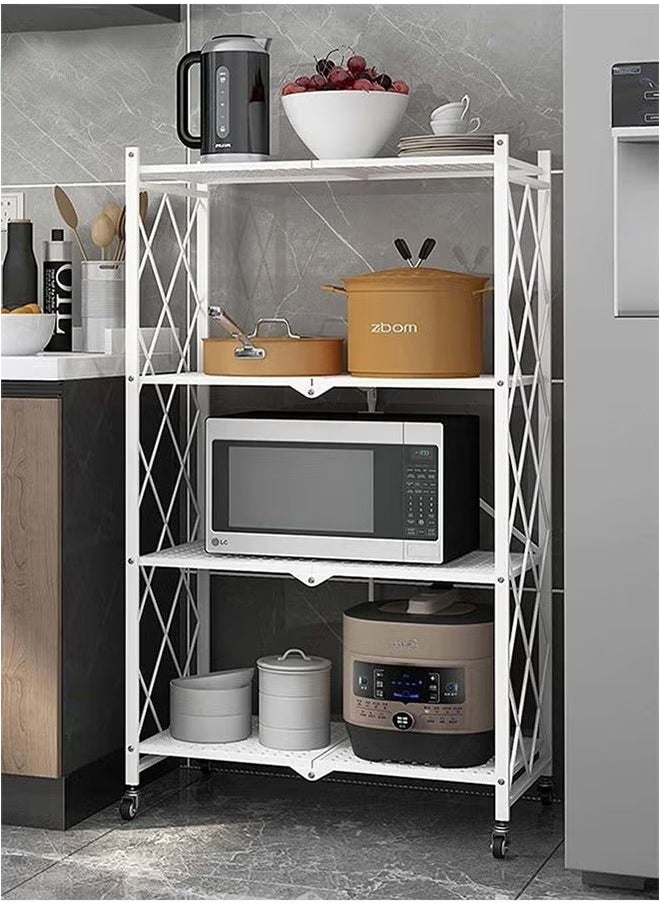 YIJIA HOME GOODS - 4-Layer Foldable Storage Rack, Multi-Layer Kitchen Living Room Floor Rack With Wheels Detachable Metal Shelf, White - Image 1
