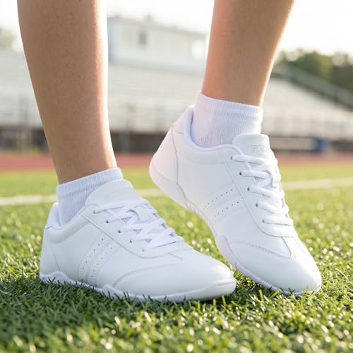 BAXINIER Youth Girls White Cheerleading Dancing Shoes Athletic Training Tennis Walking Breathable Competition Cheer Sneakers White 10 Toddler - Image 3