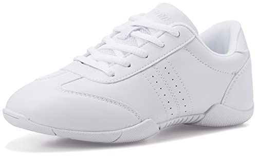 BAXINIER Youth Girls White Cheerleading Dancing Shoes Athletic Training Tennis Walking Breathable Competition Cheer Sneakers White 10 Toddler - Image 1