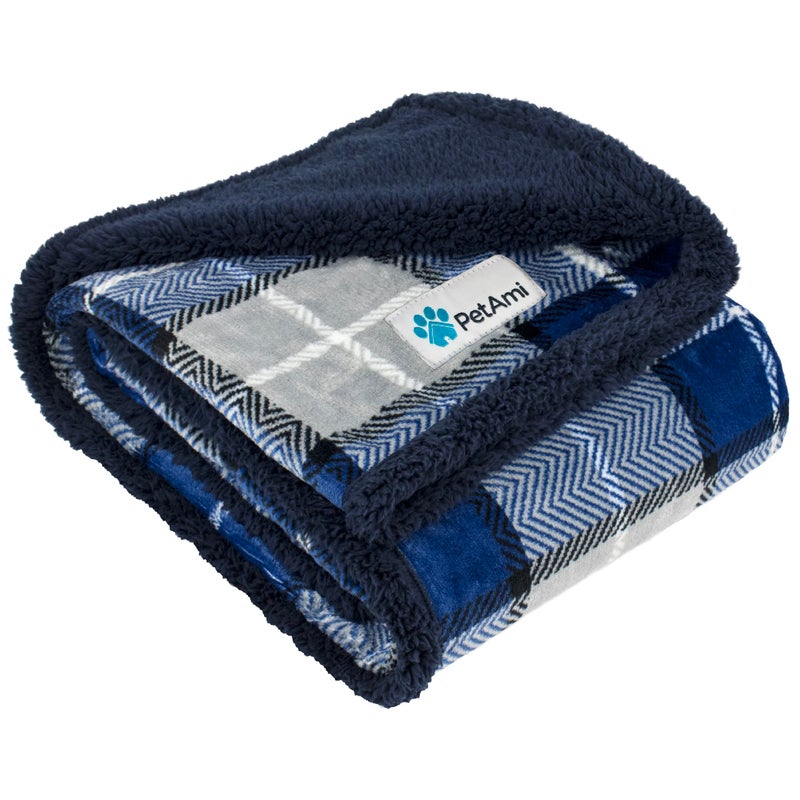 بطانية بيت أمي للكلاب للسرير XL بطانية حيوانات كبيرة بطانية فleece غطاء أثاث أريكة واقي صوف سيارة قفص كينيل شيربا ناعمة رمي قطنية قابلة للعكس قابلة للغسل توأم 60x80 مربعات زرقاء داكنة
