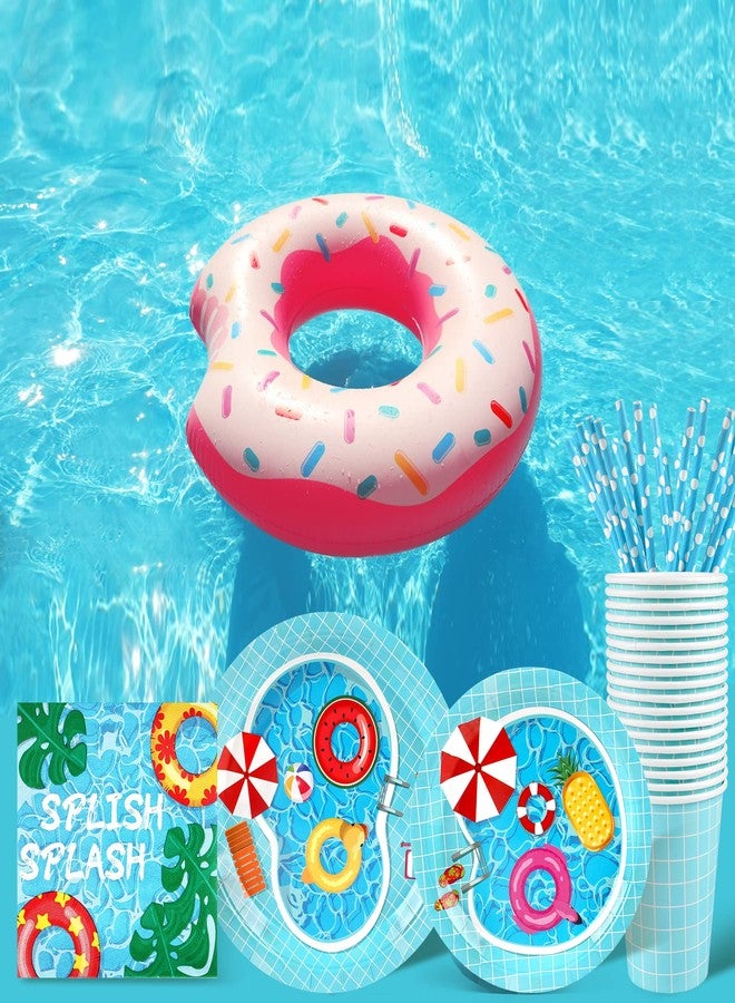 Recheel Pool Party Supplies Decorations, Disposable Summer Kids Birthday Paper Plates and Napkins Set with Cups and Straws for 24 Guests, 120 Pcs Beach Party Dessert Dinnerwares - Image 4