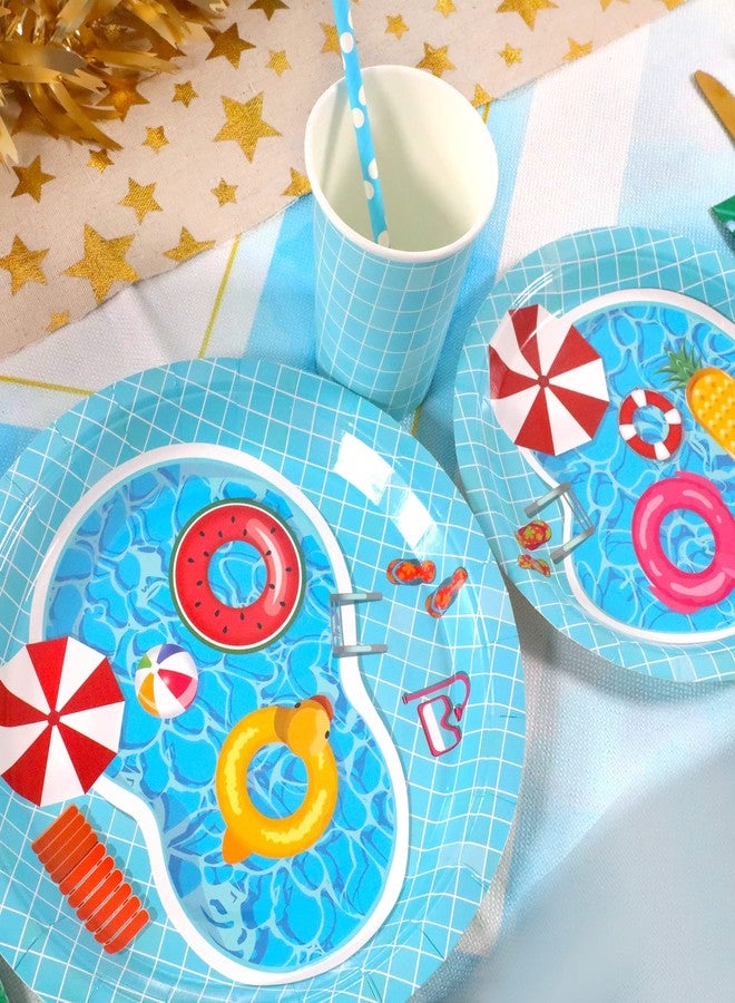 Recheel Pool Party Supplies Decorations, Disposable Summer Kids Birthday Paper Plates and Napkins Set with Cups and Straws for 24 Guests, 120 Pcs Beach Party Dessert Dinnerwares - Image 2
