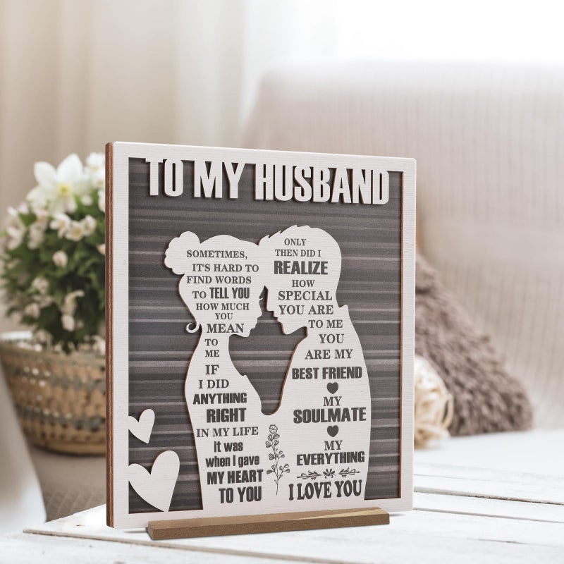 ARTINAEL To My Husband Plaque â€“ Romantic Fatherâ€™s Day Dad Gift from Wife â€“ Sentimental Wood Sign for Anniversary, Birthday, Valentineâ€™s Day, or Just Because â€“ Rustic Love Keepsake for Him - Image 2