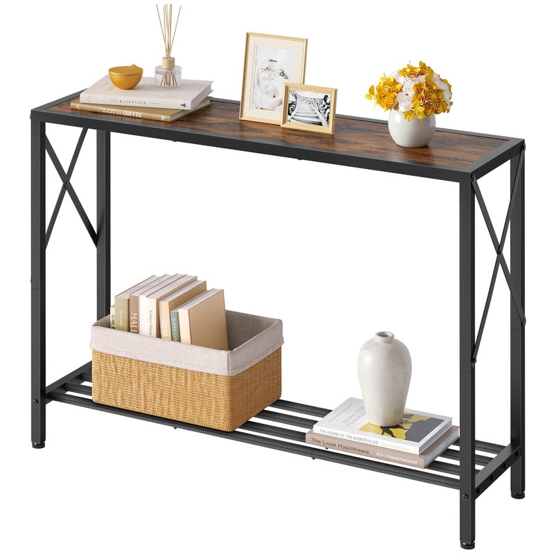 Tajsoon Console Table 418 2Tier Industrial entryway Table Narrow Sofa Table with Shelves Entrance Table for Entryway Hallway Living Room Foyer Corridor Office Rustic Brown