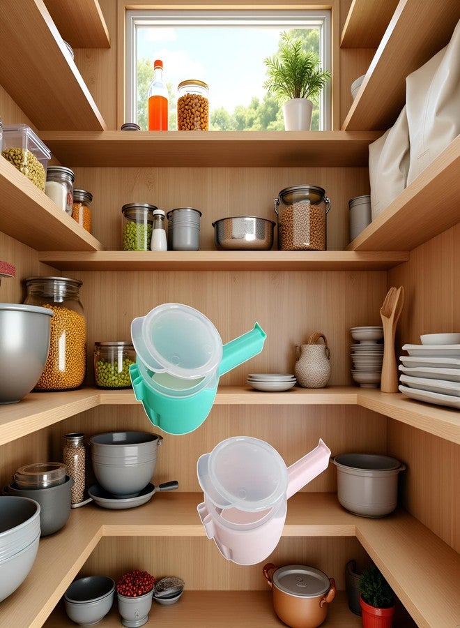 GANPUB 2 Pcs Green and Pink Bag Clips with Pour Spout, Food Storage Clips for Sealing and Easy Tilting and Pouring Kitchen Storage and Organization Accessories - Image 2