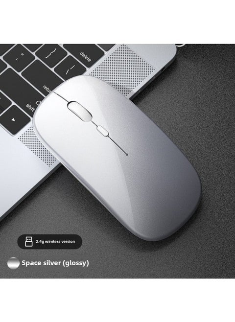 Wireless Bluetooth Mouse Quiet Charging Girl Office Dual-Mode Computer Mac Tablet Unlimited Laptop Mouse-Specification:Space Silver/wireless Version [silent + Rechargeable] - Official Standard