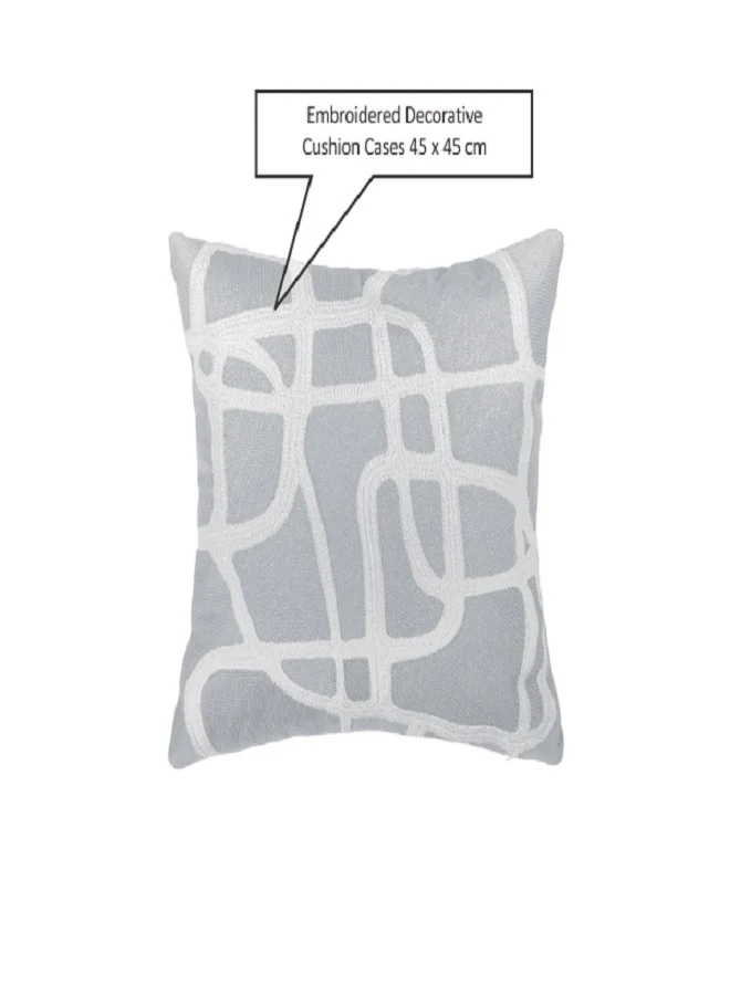 Donetella Decorative Embroidered Cushion Cover Grey/White 45x45Cm (Without Filler)
