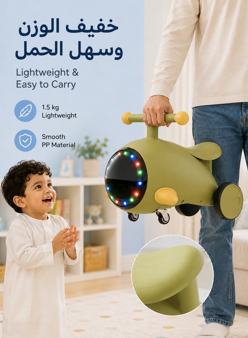 Favarey Kids Ride On Car for Toddlers 1-3 Years, Baby Push Car with Music & Colorful Lights, Foot to Floor Toddler Car, 4 Wheel Balance Ride On Toy for Boys & Girls, Olive Green - Image 5