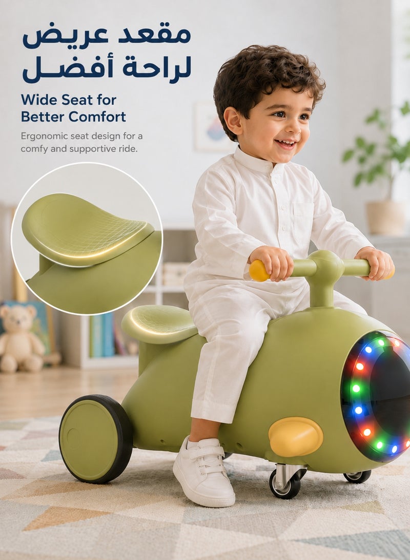 Favarey Kids Ride On Car for Toddlers 1-3 Years, Baby Push Car with Music & Colorful Lights, Foot to Floor Toddler Car, 4 Wheel Balance Ride On Toy for Boys & Girls, Olive Green - Image 4