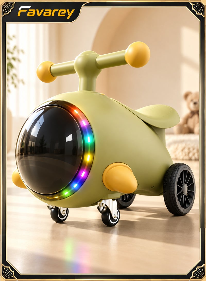 Favarey Kids Ride On Car for Toddlers 1-3 Years, Baby Push Car with Music & Colorful Lights, Foot to Floor Toddler Car, 4 Wheel Balance Ride On Toy for Boys & Girls, Olive Green - Image 1