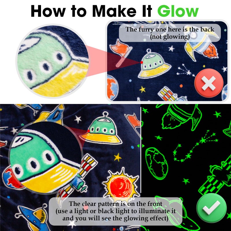 Boulou Glow in The Dark Galaxy Space Blanket Gifts for Boys Girls, Star Planet and Solar System Decor for Adult Kids, Birthday Spaceship Toys Gift for Age 3 4 5 6 7 8 9 10 Year Old for Christmas - Image 5