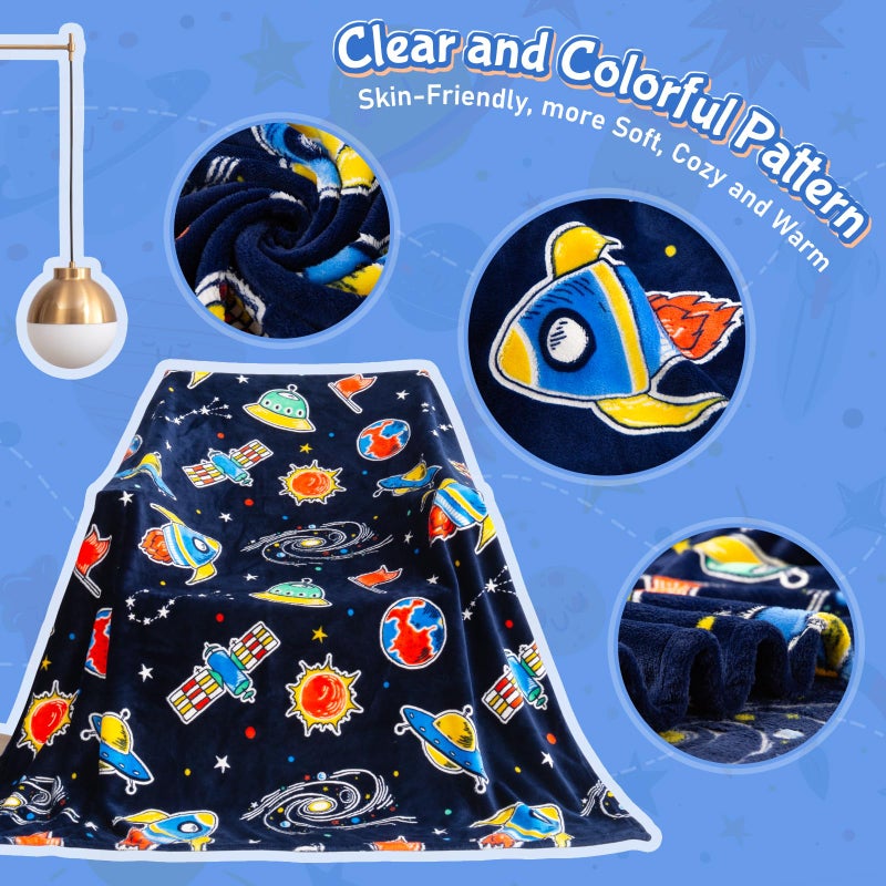Boulou Glow in The Dark Galaxy Space Blanket Gifts for Boys Girls, Star Planet and Solar System Decor for Adult Kids, Birthday Spaceship Toys Gift for Age 3 4 5 6 7 8 9 10 Year Old for Christmas - Image 4