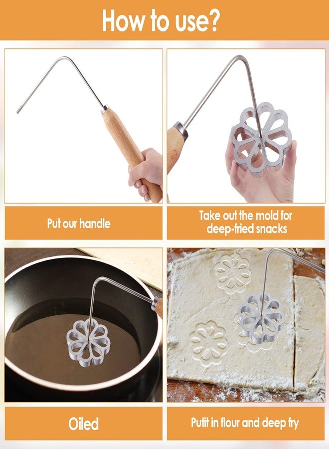 Achouray 7 Pieces Rosettes Timbale Set, Rosette Iron Set with Handle, Lotus Flower Bunuelos Cookie Mold, Funnel Cake Maker Kit - Image 5
