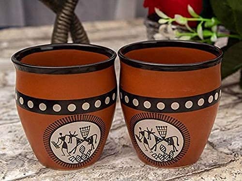 RAINCART Traditional Warli Painting Terracotta Kullad Tea Cups, Kulhad chai Cups, Set of 6 Pieces,. 220 ml, Assorted Design - Image 5