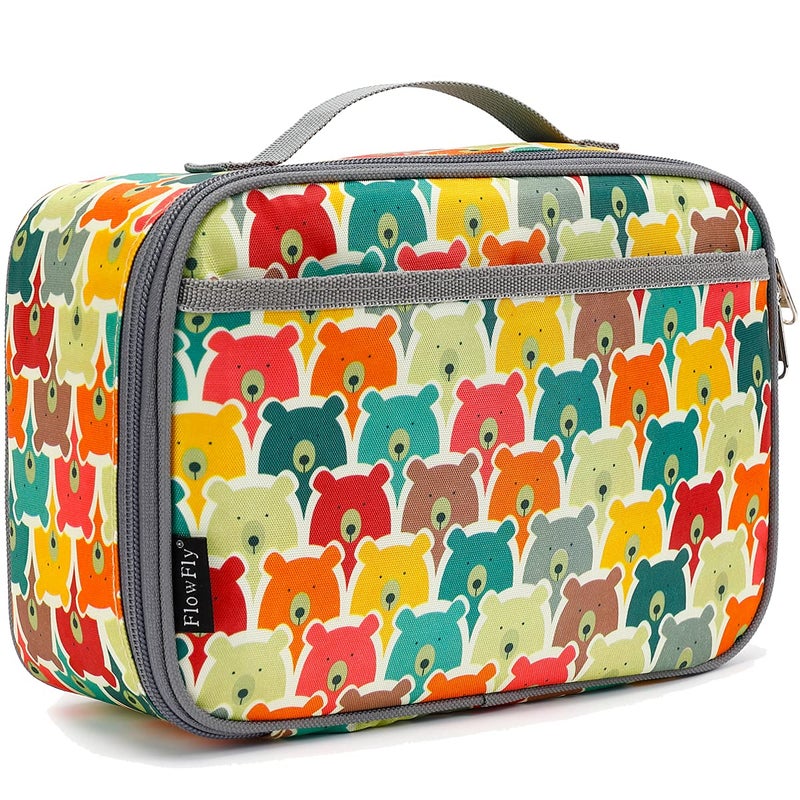 FlowFly Kids Lunch box Insulated Soft Bag Mini Cooler Back to School Thermal Meal Tote Kit for Girls Boys Bear