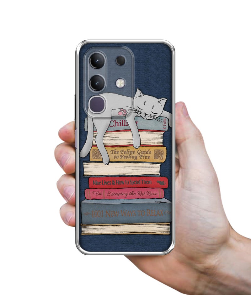 Casotec Cat Sleeping On The Books Design Printed Silicon Soft TPU Back Case Cover for Vivo T4x 5G / Y29 4G / Y31 Pro 5G / iQOO Z10x 5G - Image 3