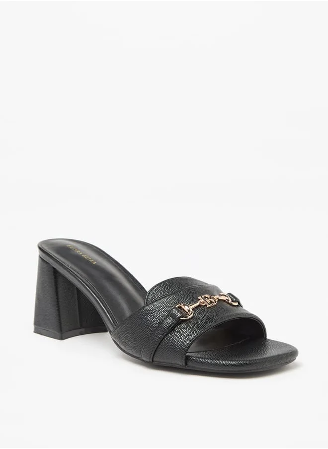 Flora Bella By Shoexpress Women Textured Slip-On Sandals with Block Heels and Buckle Accent