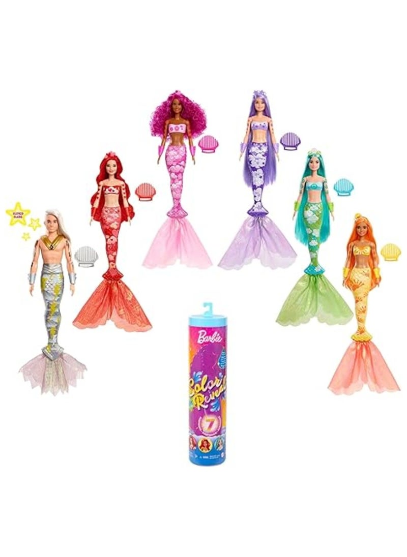 HASSM - Barbie Color Reveal Doll with 1 Pack, 7 Bags, Surprise Wig, Skirt, Shoes & Sponge - Image 1