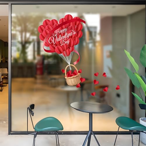 GRITOSE 1 Sheet Valentines Window Cling Valentine's Day Windows Glass Decoration 3D Red Love Heart Window Stickers Valentines Window Decals Double-Sided Stickers for Wedding Anniversary Party Store Glass - Image 4