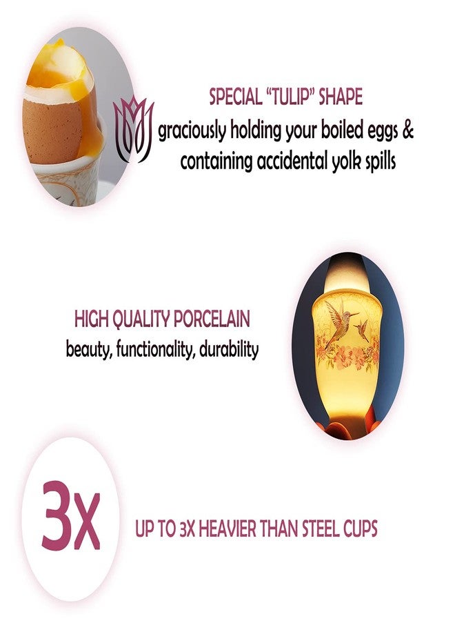 NobleEgg أكواب بيض نوبل إيغ للبيض المسلوق نصف سلقة - حوامل أكواب بيض من البورسلين بتصميم كلاسيكي، وملاعق بيض أصلية، وستانلس ستيل - Image 3