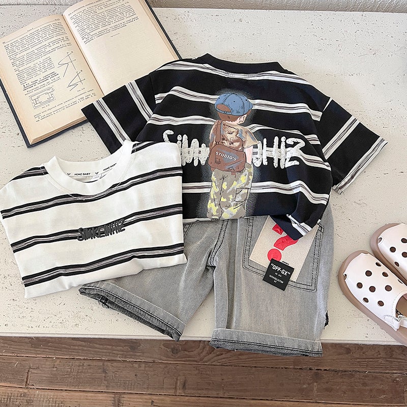 Boys Short-Sleeved T-Shirt Summer Wear Handsome Baby Stripesd Half-Sleeved T-Shirt Kidsren'S Summer Cartoon Top 3 - Image 5