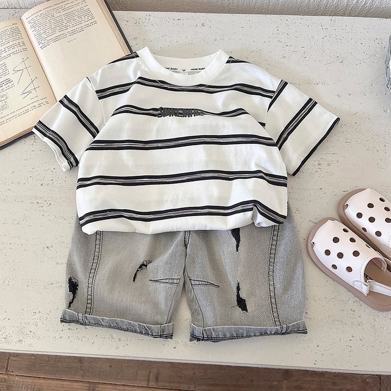 Boys Short-Sleeved T-Shirt Summer Wear Handsome Baby Stripesd Half-Sleeved T-Shirt Kidsren'S Summer Cartoon Top 3 - Image 3