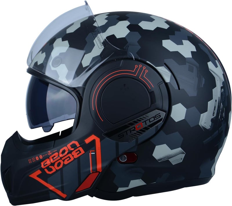 BEON خوذة دراجة نارية كاملة الوجه BEON مع واقي ذقن قابل للعكس بزاوية 180° ونظارات مزدوجة - Image 1