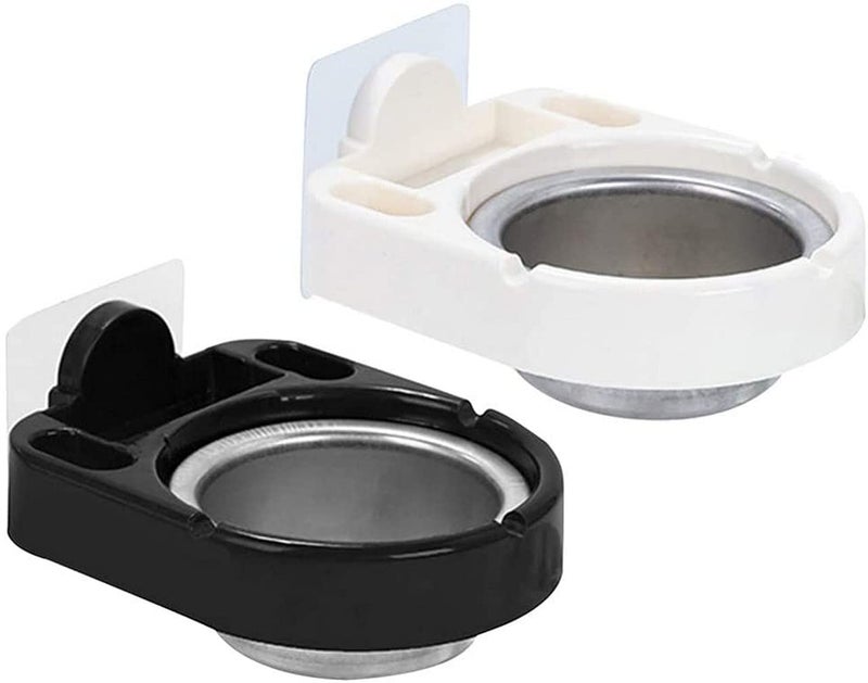 SHIDHMI Cigarette Ashtray Big Size Round Rotating Stainless Steel, Plastic Ashtray,Wall-mounted Waterproof Wall Hanging Ashtray with Suction Cup for Bathroom Toilet Home Office 2Pcs Random Color (Black&White) - Image 1