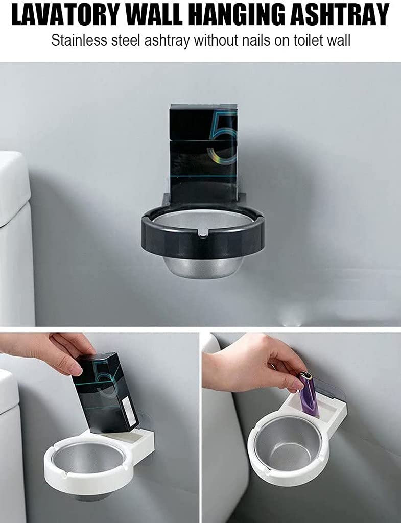 SHIDHMI Cigarette Ashtray Big Size Round Rotating Stainless Steel, Plastic Ashtray,Wall-mounted Waterproof Wall Hanging Ashtray with Suction Cup for Bathroom Toilet Home Office 2Pcs Random Color (Black&White) - Image 4